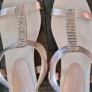 Anne Klein Rose Gold Sandals with Crystal Accents